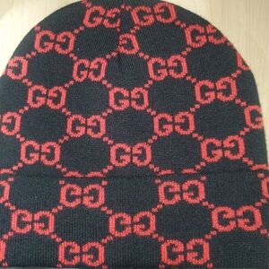 Gucci Signature Black and Red Beanie